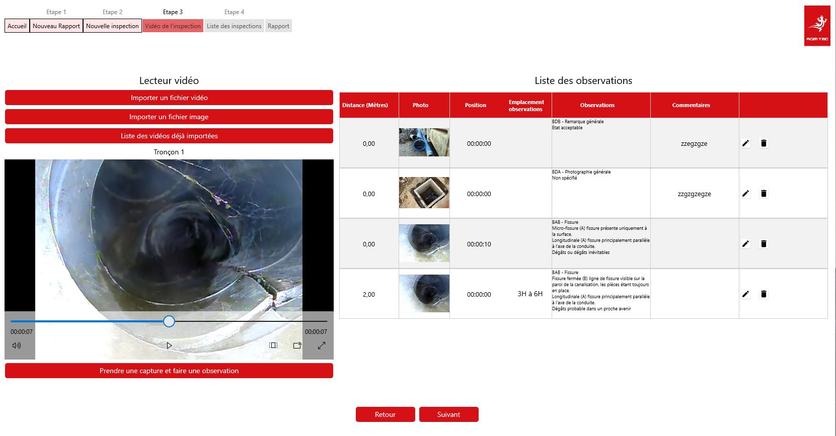 Schermata del software di ispezione